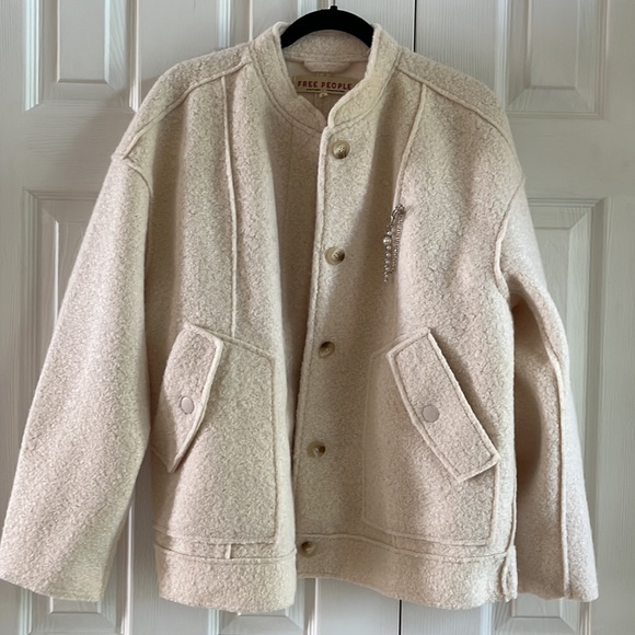 Free People Willow Embellished Bomber Jacket in Ivory Brand New Size XS oversize - Picture 7 of 13